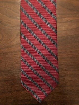 Luciano Barbera 真丝领带 - 红色带炭条纹 - 全新 — 第 1/3 张图片