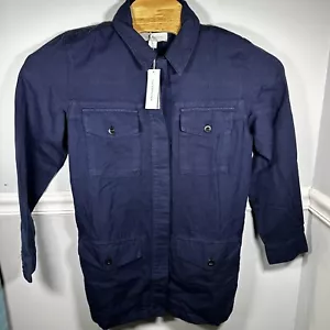 $248 Outerknown Utility Cargo Linen Organic Cotton Blend Jacket Medium Navy Blue - Picture 1 of 7