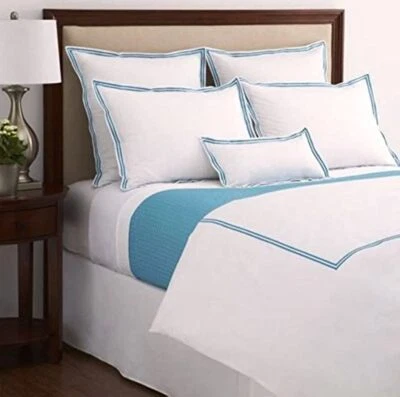 $265 NUEVO Hudson Park Sábana Plana Italiana + 2 Fundas de Almohada Blanco Azul JUEGO DE 3 PIEZAS KING Foto 1 de 4