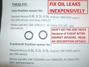 2 O-RINGs for Camshaft & Crankshaft Position Sensors 97-2009  GM 4.8L 5.3L 6.0L - Picture 1 of 2