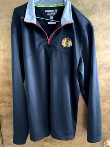 Chicago Blackhawks 1/4 zip Pullover Reebock Center Ice Large Long Sleeve Black - Picture 1 of 5
