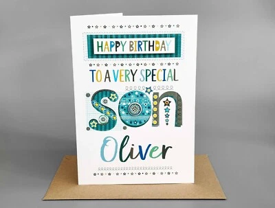Personalised Special Son Birthday Card | Handmade | Name on Front | A5 - Image 1 of 4