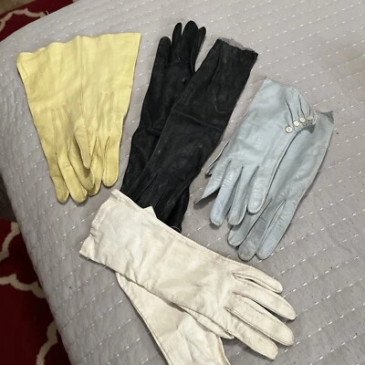 Guantes de cuero vintage para mujer S/blanco, negro, azul pálido, amarillo largos y medios Foto 1 de 4