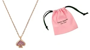 KATE SPADE EVERYDAY SPADE GLITTER ENAMEL MINI PENDANT NECKLACE PINK NWT - Picture 1 of 4