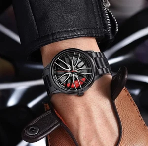New Men's Watch Hollow Out Car Hub Waterproof Stainless Steel Strap Quartz Watch - Picture 1 of 9