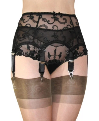 Strapsgürtel Transparent Strumpfhalter 6 Straps/Metallclips Extravagante Spitze - Bild 1 von 2