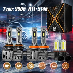 AUXBEAM 9005+H11+H10 9145 LED Headlight High+Low+Fog Bulb Combo Kit 6500K Bright - Picture 1 of 12