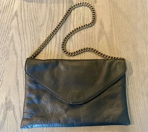 J. CREW Black Leather Envelope Convertible Clutch / Shoulder Bag. - Picture 1 of 8