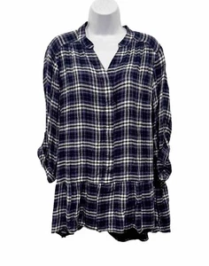 Lane Bryant Women’s Plus Size 18 Blue Plaid Flannel Tunic Top Shirt Flowy Cozy - Picture 1 of 6