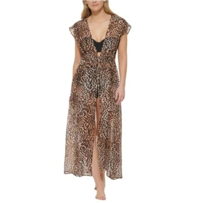 Calvin Klein Small Leopard Print St. Tropez Open Front Long Swimsuit Cover-up S - Image 1 of 4