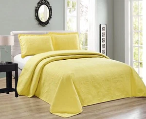 Elegant Home Beautiful Over Sized Yellow Solid Color Embossed Floral Striped 3 P - Picture 1 of 1