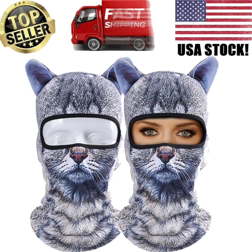 3D Animal Printed Cat Balaclava Cycling Full Face Mask Sun UV Protection Cap - Image 1 of 4