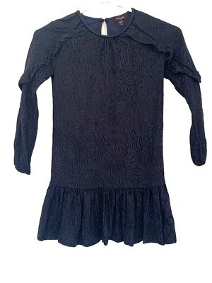  IMOGA – ROBIN VELVET TIERED LONG SLEEVE DRESS NAVY BLUE LEAVES SIZE 6 - Image 1 of 4