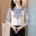 Spring Summer Fall Floral Print Collar Long Sleeve Women Casual Top Shirt Blouse