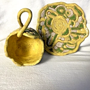 Whimsical Modern Hand-Built Coil Pottery Cup and Saucer Signed Abbey Moses, OOAK - Picture 1 of 14