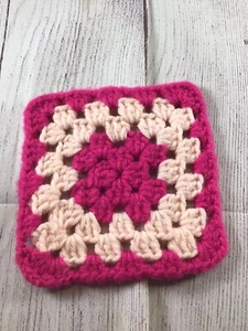 Vintage Handmade Pink Two Tone Crochet Granny Square - Picture 1 of 10