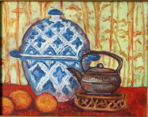 Hermosa pintura al óleo de naturaleza muerta de Maia Leisz - artista de Montana - Imagen 1 de 9