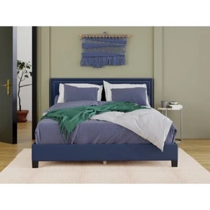 DG Casa Ocean Upholstered Platform Bed Frame with Nailhead Trim Headboard and Fu - Picture 1 of 4