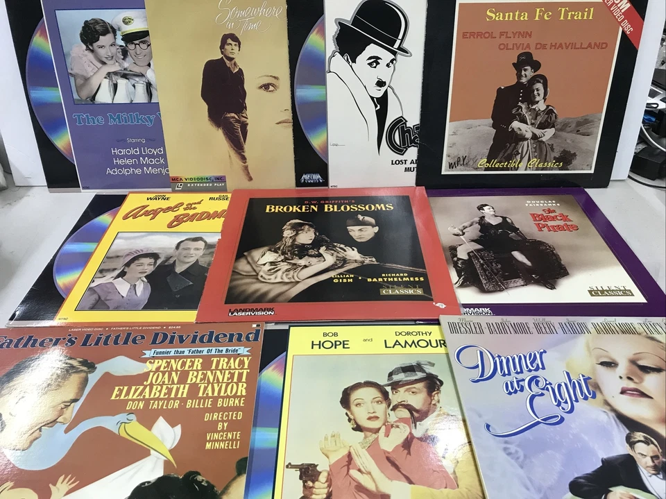 Lot Of 10 Laserdisc Collection, Santa Fe Trail, Somewhere In Time, Chaplin, Etc. Foto 1 de 1