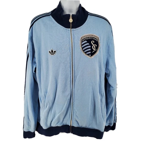 Adidas Kansas City Sporting Soccer Jacket Size XL Blue Firebird Logo Cover