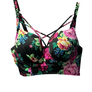 Torrid 1 Damen Plus 1X 32 D/DD schwarz Blumenmuster Bademode Bikini Trägertop - Bild 1 von 7