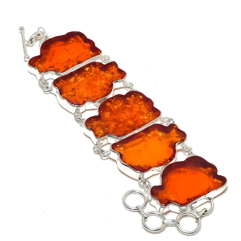 Pulseira incrível de prata esterlina 925 feita à mão com pedra preciosa âmbar do Báltico - Imagem 1 de 4