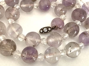 Antique Vintage Silver Clasp Clear Quartz Rock Crystal Amethyst Bead Necklace - Picture 1 of 15
