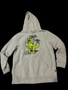 Vans Off The Wall Hoodie Boys Medium Gray Long Sleeve Fleece Dinosaur Palm Tree - Picture 1 of 3