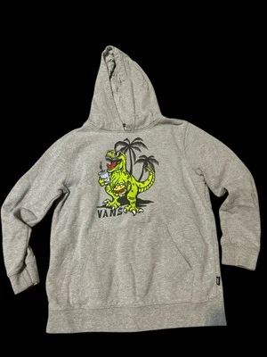 Vans Off The Wall Hoodie Boys Medium Gray Long Sleeve Fleece Dinosaur Palm Tree - Image 1 of 3
