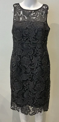 Adrianna Papell Lace Sheath Formal Dress Size 10P Gray Lined Mother of Bride - Image 1 of 4