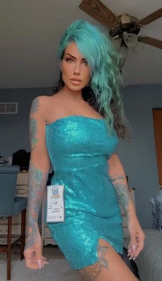 全新带标签 B Darlin 青少年亮片迷你无肩带连衣裙绿松石浅绿色 7/8 码舞会 — 第 1/4 张图片