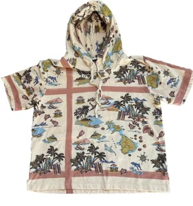 JOHNNY WAS Size Large L Cotton Surfer Hoodie Cotton Top Hawaii Themed Excellent - Picture 1 of 11