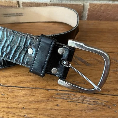 Пояс из черной лакированной кожи воловья кожа женский XL подходит для талии 32–34 дюйма серебристая фурнитура - Изображение 1 из 4