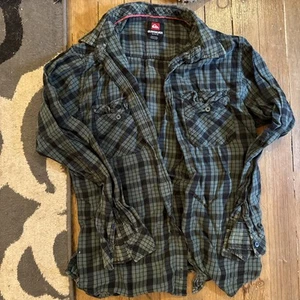 Vintage Quiksilver Hemd Herren Medium grün kariert Flanell Button Down LS Surfer Retro - Bild 1 von 2