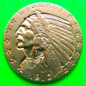 1910 INDIAN $5 GOLD HALF EAGLE - AU / BU Ungraded BRILLIANT Free USA Shipping - Picture 1 of 2