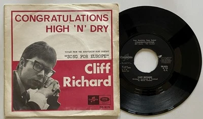 Cliff Richard Congratulations / High 'N' Dry 45 rpm PS EX Columbia (1968) Sweden - Image 1 of 2
