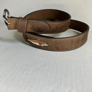 Cinturón de latón para pesca náutica de peces bordados de cuero 38 Zep Pro para hombre - Imagen 1 de 12