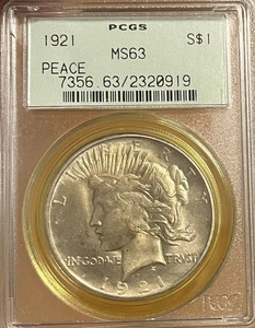 1921 OGH PCGS MS63 High Relief Peace Silber Dollar - Bild 1 von 4