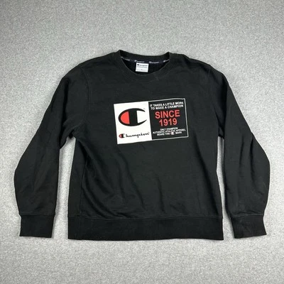 Champion Men's Crew Neck Jumper Sweater Size XL Black Logo On Chest Sports Wear - image 1 of 4