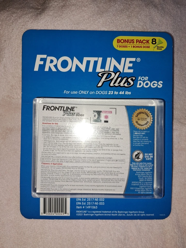 Frontline Plus para perros 8 dosis (suministro para 8 meses) 23# a 44# perros Foto 1 de 1