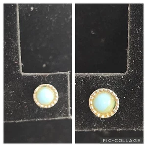 Pendientes Turquesa Tono Plata Pequeños Redondos 6 mm Diámetro Vintage - Imagen 1 de 9