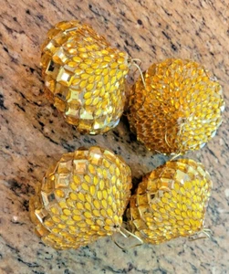 Set of 4 - Gold Glass Beaded - Acorn Shaped Ornaments - Beautiful - Picture 1 of 3