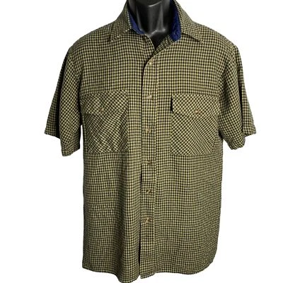 Camisa de Franela Vintage Años 90 Claybrooke Abotonada M Azul Cuadros Manga Corta Bolsillos Foto 1 de 4