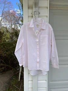 NWT Style & Co. Pretty Pink White Striped Cotton Blouse Pocket Front 1X - Picture 1 of 6