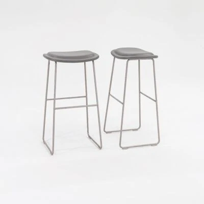 2015 Hi-Pad Bar Stools by Jasper Morrison for Cappellini Grey Leather, 12+ Avail - Image 1 of 4