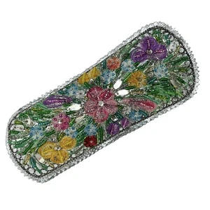 VTG 50s 60s Beaded Sequins Eyeglass Glasses Case Silver Flower Ladies Hand Made - Picture 1 of 7