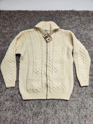 Suéter Grande Carraig Donn Ireland Tejido con Cable 100% Lana Merino Cremallera Completa Foto 1 de 4