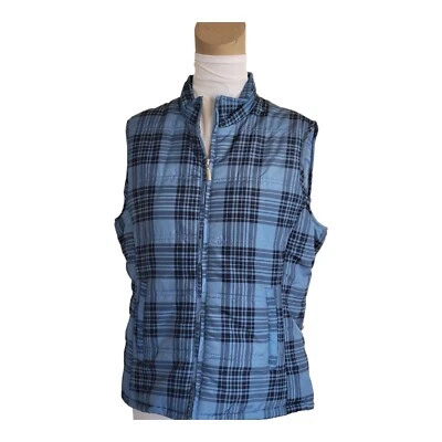 Jane Ashley Blue Plaid Quilted Puffer Vest Women SZ M - Image 1 of 4