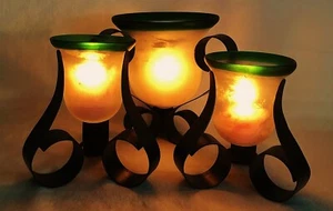 Pier One Set 3 rustikale Kerzenständer Südwestgrün Schmiedeeisen mit satiniertem Glas - Bild 1 von 12