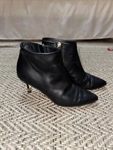 Chanel short boots high heel pointed toe leather black side zip authentic sz 35 - Picture 1 of 13